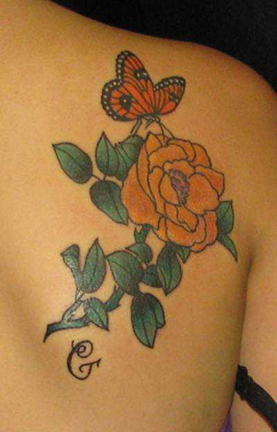  japanese monarch rose tattoo yellow on October 6 2010 by Sara Purr