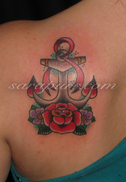  girly ribbon rose shoulder tattoo on November 27 2010 by Sara Purr