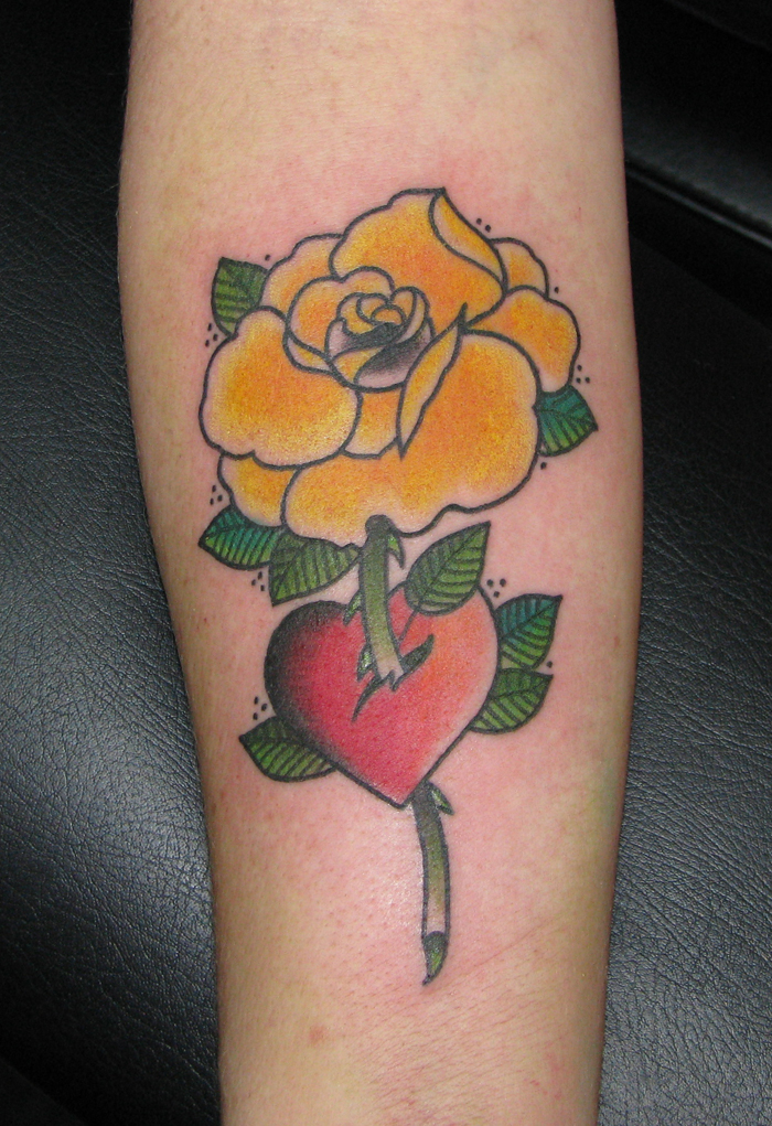  Traditional American Tattoos with tags heart rose tattoo yellow on 