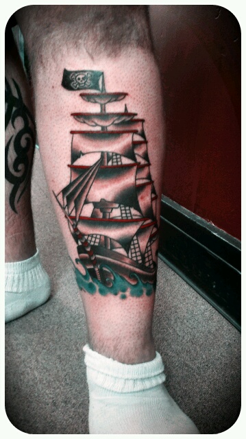 old school pirate ship tattoo traditional water on July 9 2011 by