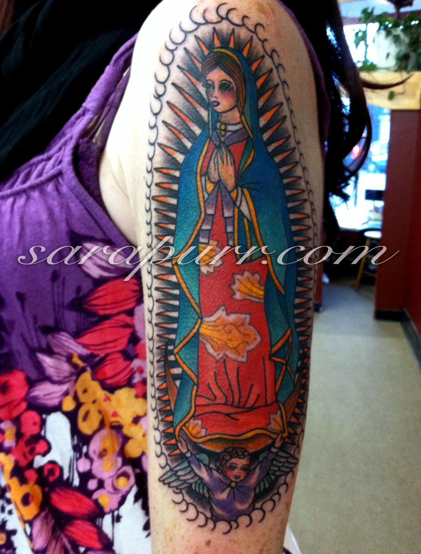 Traditional the virgin mary tattoo Royalty Free Vector Image